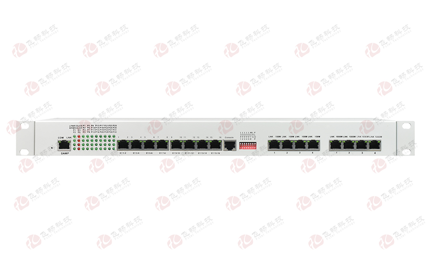 飛暢科技-32路電話+16E1+4FE+4GE+2路數據+SNMP+console（19英寸，物理隔離）電話光端機